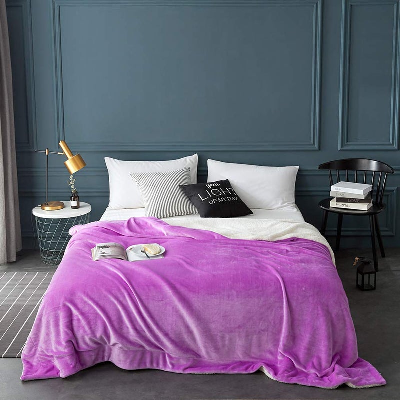 LBRO2M Sherpa Fleece Bed Blanket King Size Super Soft Fuzzy Plush Warm Cozy Fluffy Microfiber Couch Throw Velvet Double Reversible Luxurious Blankets,Purple - Image 2